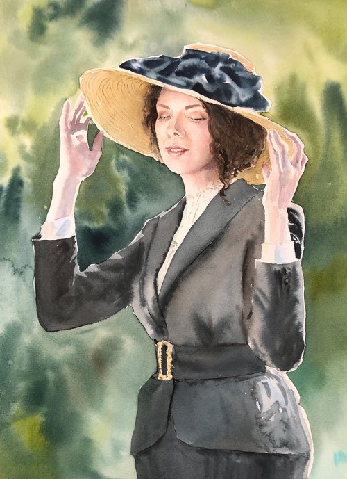Woman in a straw hat by Olga Kholodova