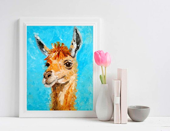 Llama Painting Alpaca Original Art Animal Wall Art Pet Portrait Artwork Oil Impasto Painting