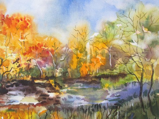 A painting a day #22 " Rouge river in Autumn"