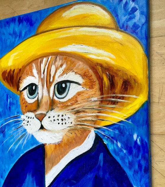 Cute Cat La Vincent Van Gogh inspired by famous self-portrait Present idea  for cat lovers