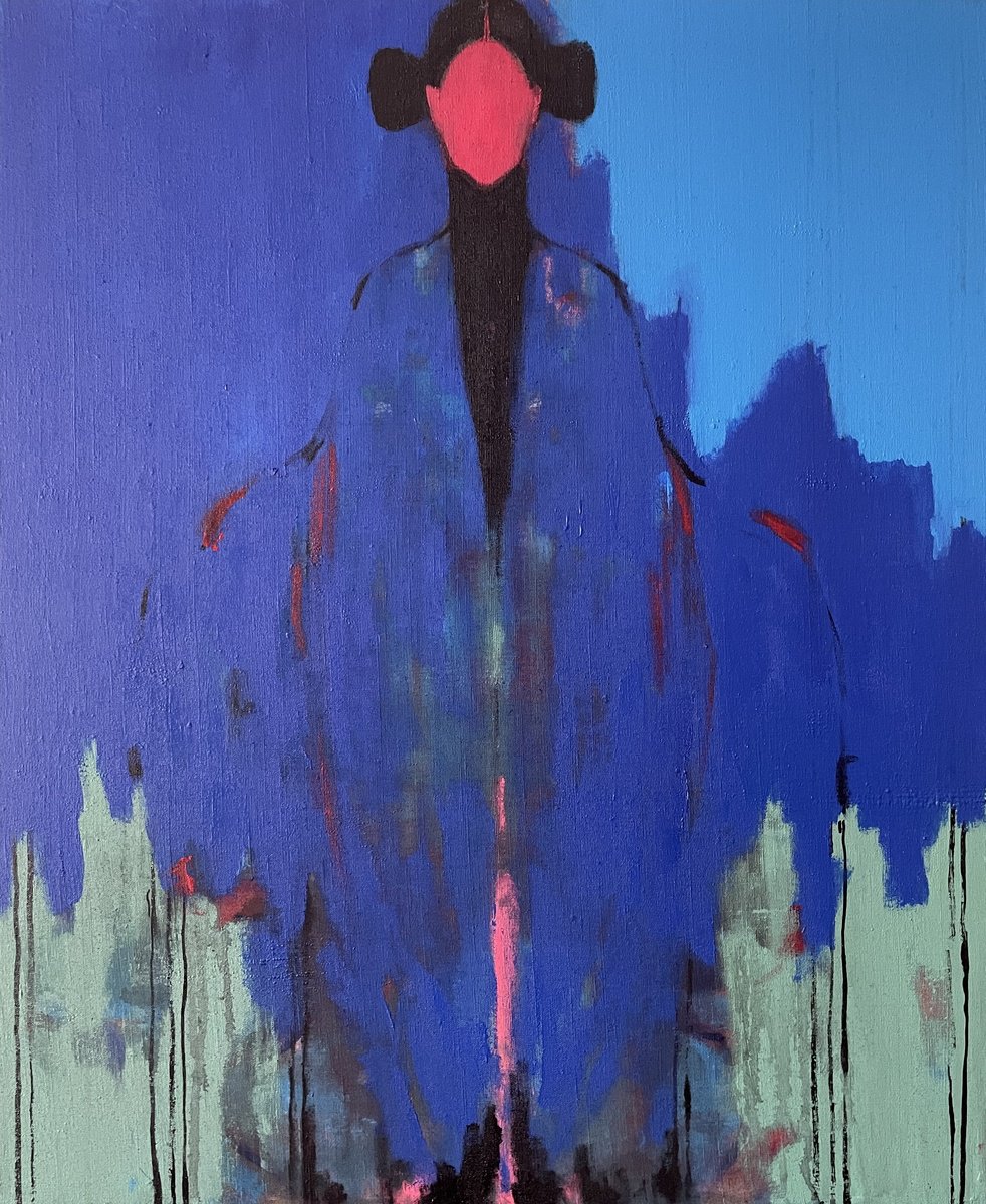 Abstract Portrait Painting By Gela Mikava, 26 X 31, The Alienation Series, Original Artwork