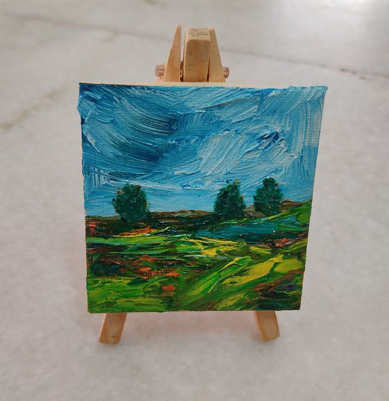 A Beautiful Derbyshire - oil painting on mini canvas permanently attached to the easel- landscape painting- impressionistic