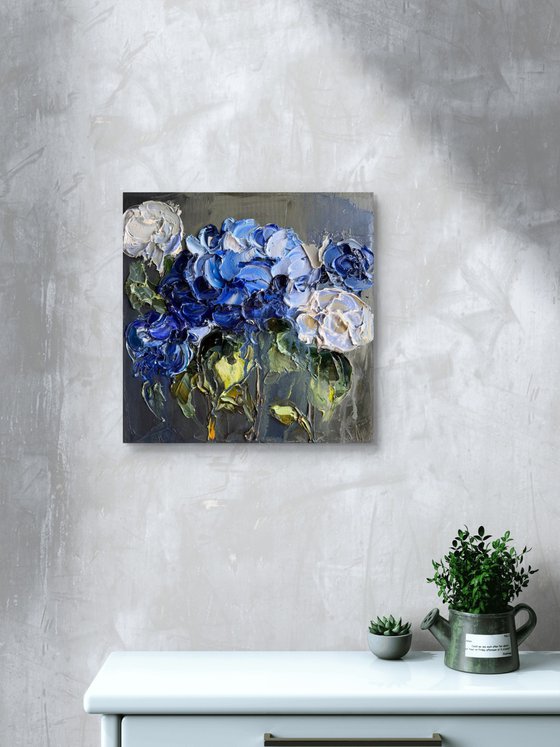 Midnight Hydrangea II — Blue Floral