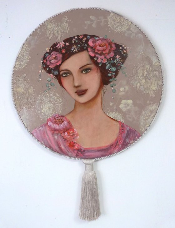 "Eglantine in april"  acrylic on round canvas 50cm