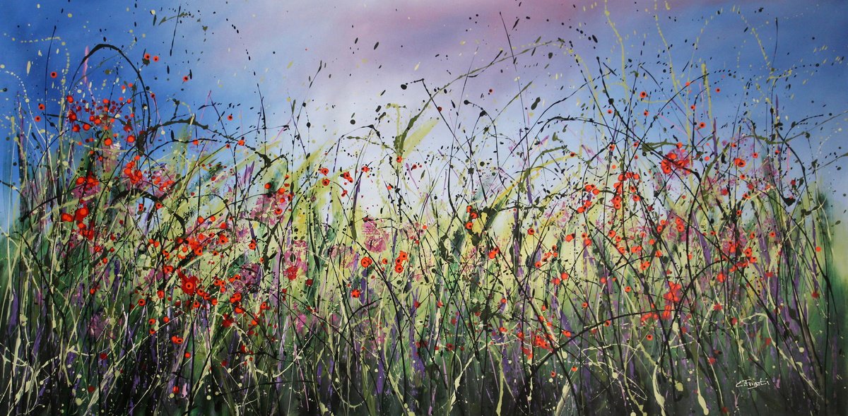 Abstract Botanical Acrylic Painting By Cecilia Frigati, 61 X 31, Towards Bright Nights #1, Original Artwork