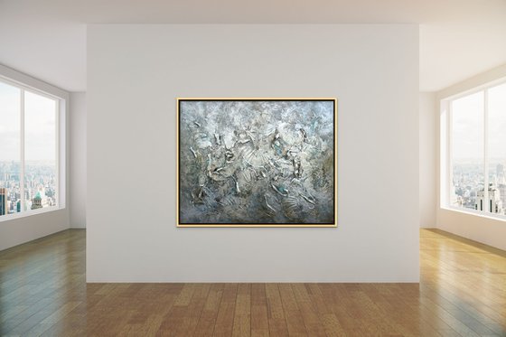 FOSSILIZED SEA SHELLS. Extra Large Abstract Beige Gold Textured Painting. Modern Art Neutral Colors, Abstraction Landscape Contemporary Artwork for Living Room or Bedroom