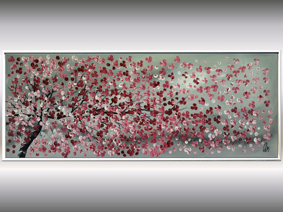 Spring Blossoms -  acrylic abstract painting, cherry blossoms, nature painting, framed canvas wall art