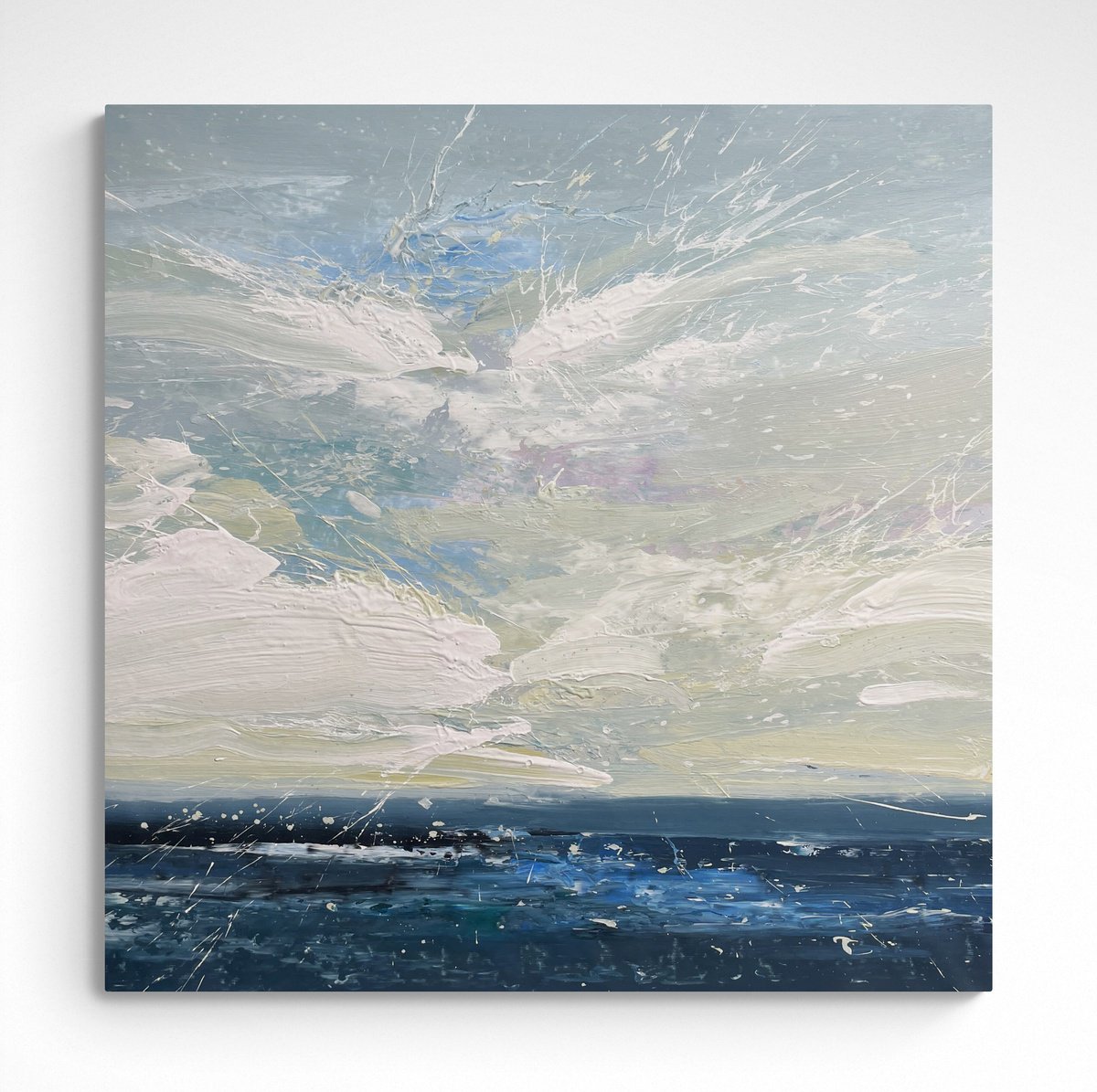 Abstract Landscape Acrylic Painting By Nazarii Medvid, 39 X 39", Ocean Breeze, Original Artwork