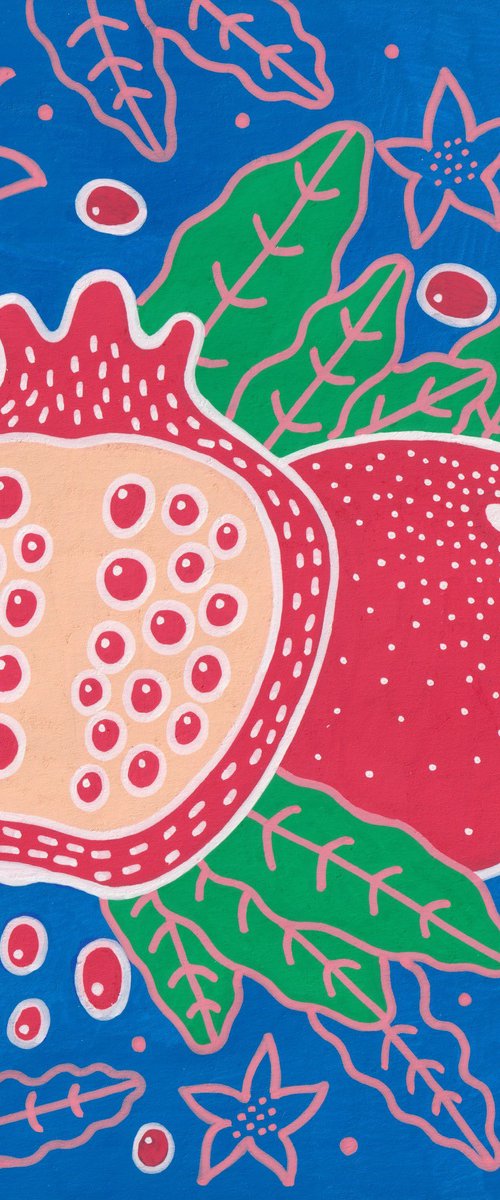 Pomegranates On Blue by Veronika Demenko