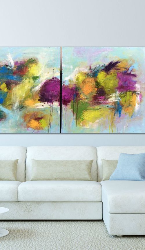 Flowering Words - Large Diptych by Angela  Dierks