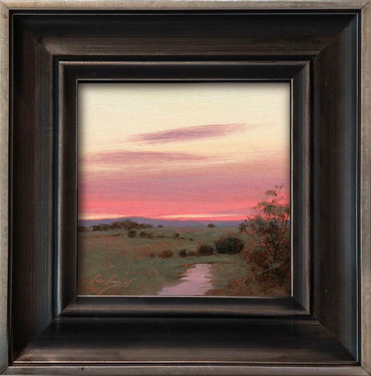 Impressionistic Landscape Oil Painting By Ayna Paisley, 9 X 9, Cotton Candy Sunset, Original Artwork