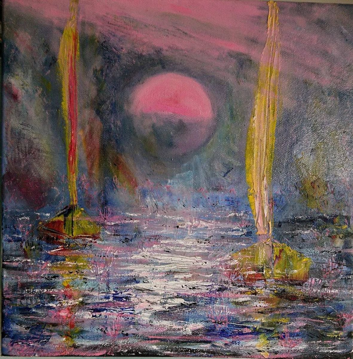 Impressionistic Landscape Oil Painting By Leo Baxiner, 16 X 16", Calm., Original Artwork