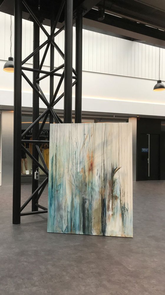 Modern interior design XXL painting, green, mint, blue, black, white, turquoise