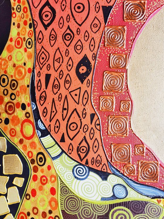 Klimt inspired abstract painting. Colorful vivid relief large artwork