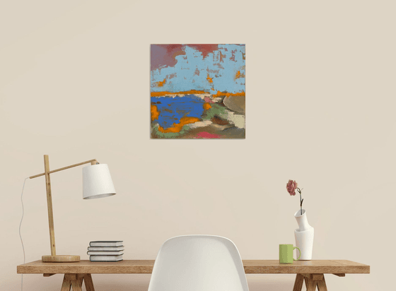 Lake trail — contemporary landscape with optimistic and positive energy on stretched canvas