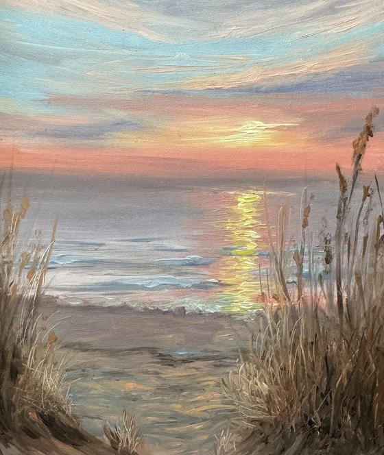 Sunrise at the beach miniature oil painting