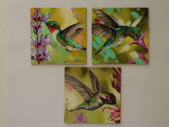 Hummingbird with Flowers. Set 2