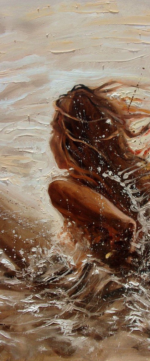 " JUST FEEL IT ... " SEA original painting palette knife GIFT MODERN URBAN ART OFFICE ART DECOR HOME DECOR GIFT IDEA by Monika Luniak