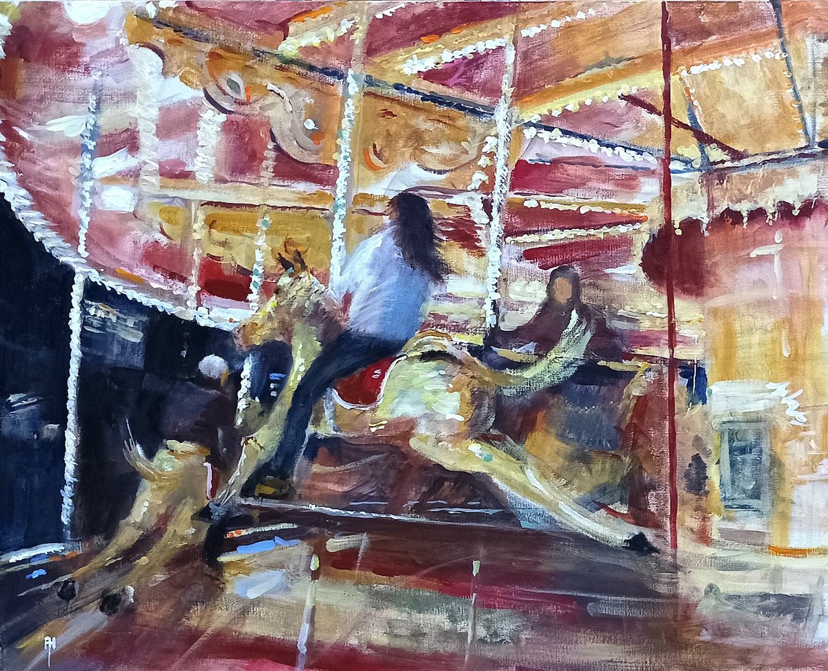 Impressionistic Cityscapes Acrylic Painting By Alan Harris, 20 X 16, I Am Catching Up Grandad, Original Artwork