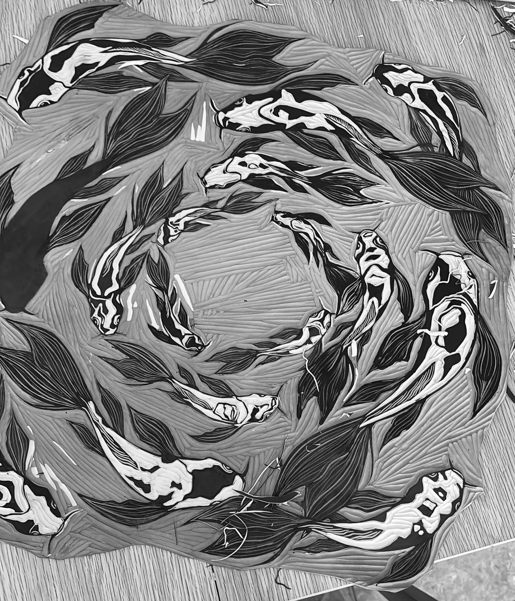 Animal Linocut By Amy Cundall, 20 X 24, Just Keep Swimming, Original Artwork