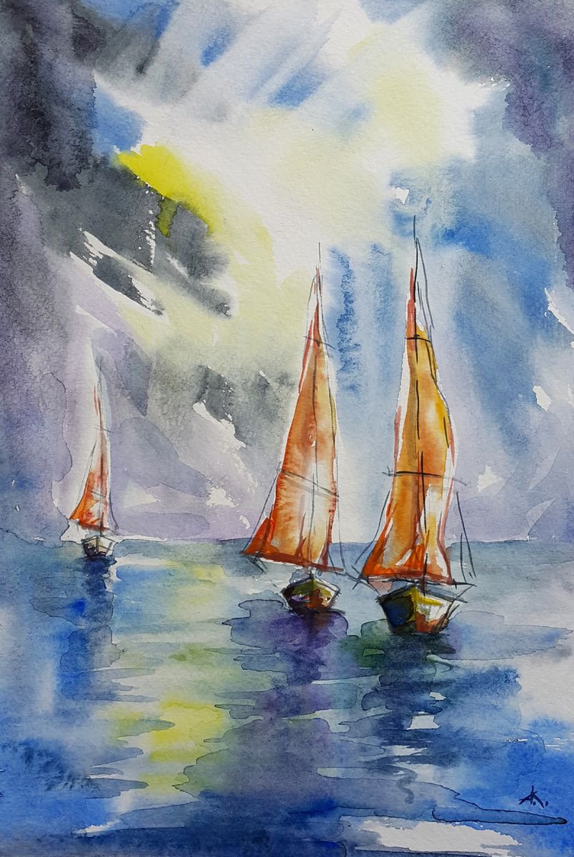 Yachts in the sea by Anastasia Kozorez