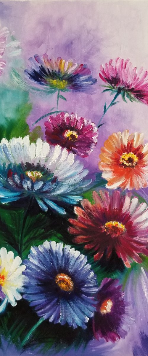 Autumn Chrysanthemums. Original Oil Painting on Canvas. Gift for Mom. Wall Art. Home Decor. Gift for her. Wall Decor. Room accent. Elegant art.t by Alexandra Tomorskaya/Caramel Art Gallery