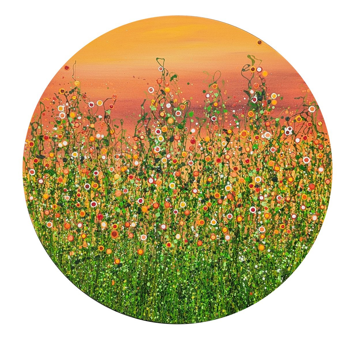 Impressionistic Landscape Acrylic Painting By Lucy Moore, 24 X 24", Sunset Meadows - Reserved, Original Artwork