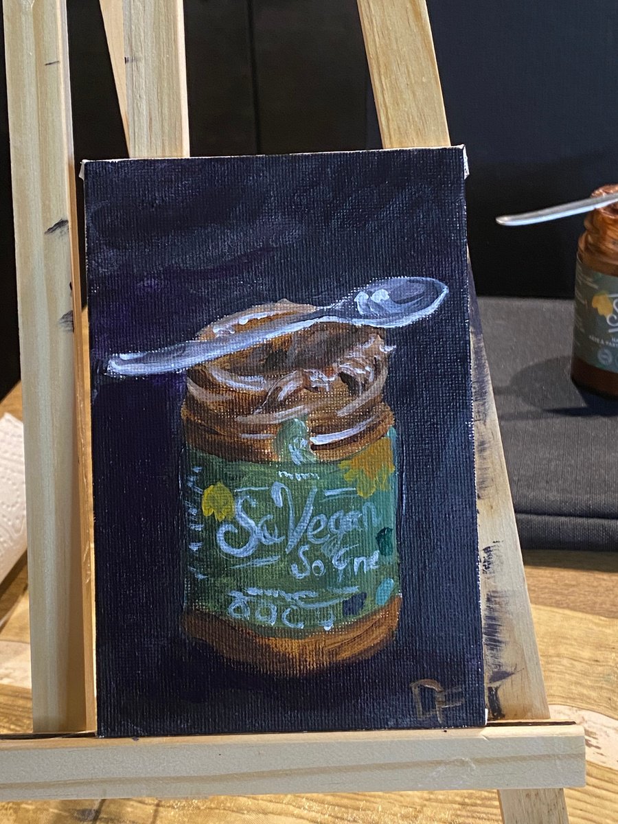 Impressionistic Still Life Acrylic Painting By Dmitry Fedorov, 4 X 6, Chocolate Spread, Still Life, Original Artwork