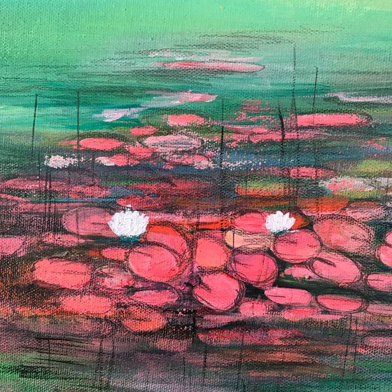 Water Lilies !! Abstract Atmospheric Painting !! Journey to Destination !! Ready to hang !!