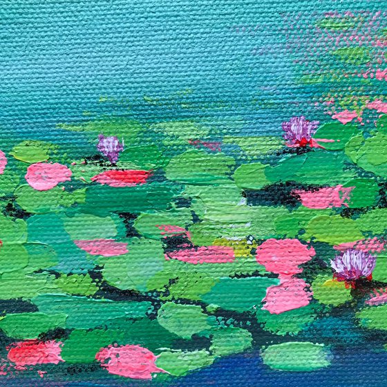 Water Lily ! Miniature Abstract Painting! Ready to hang