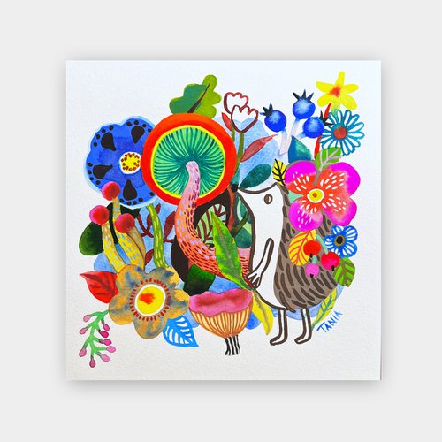 The hedgehog and flowers by Tania Zubareva