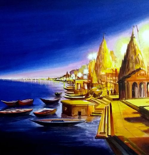 Night Varanasi Ghat by Samiran Sarkar