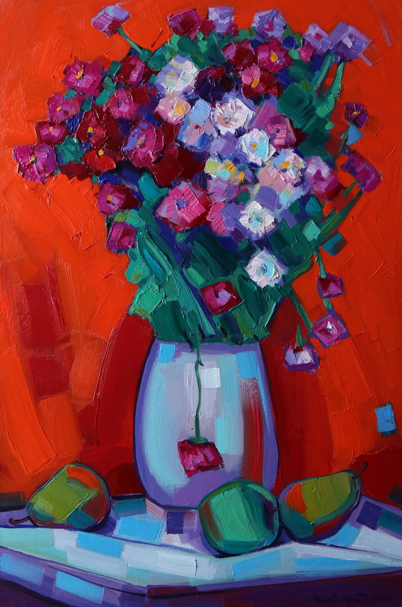 Impressionistic Botanical Oil Painting By Tigran Avetyan, 16 X 24", Still Life With Flowers, Original Artwork