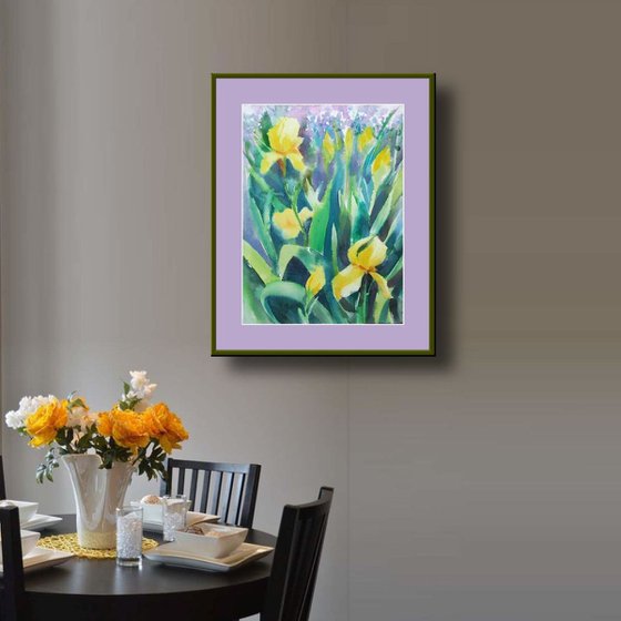Yellow Irises Watercolor Painting Flowers Watercolor Art