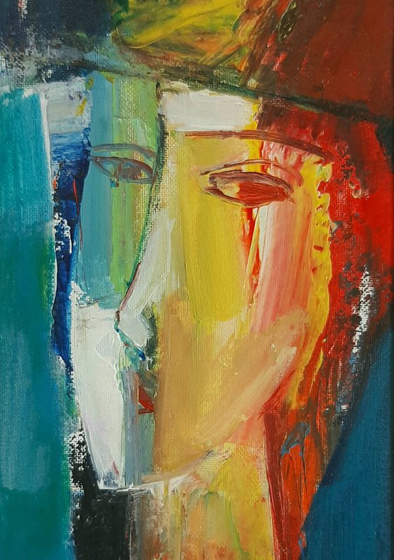 Colorful portrait (33x50cm, oil/canvas, abstract portrait)