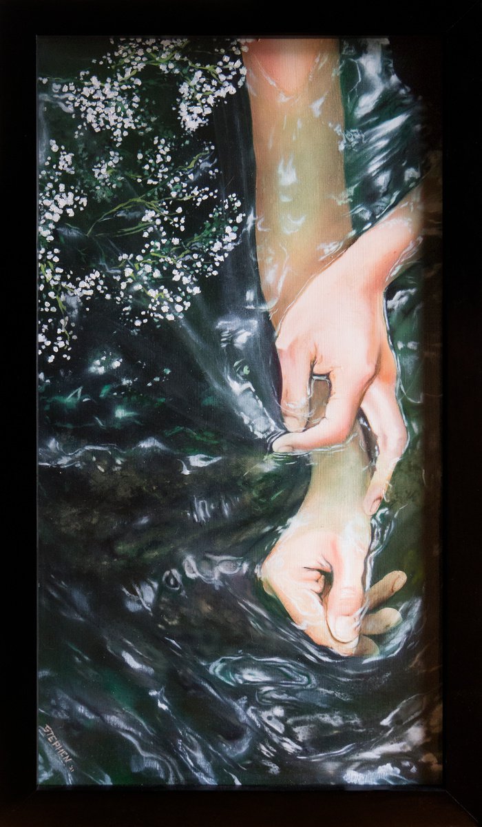 Expressive Portrait Oil Painting By Steven M. Curtis, 18 X 31", Upstream After The Wedding, Original Artwork