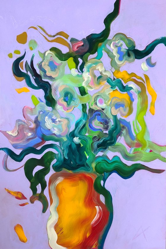 FOR A STAR- large scale xxl abstract, botanical, flowers in a vase, colourful expressive