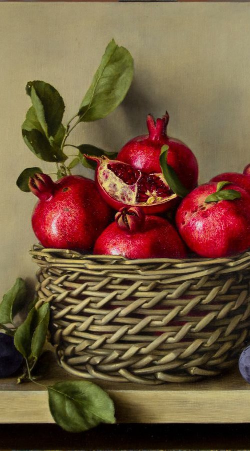 Wild pomegranates, 60x80cm, oil on canvas, 2018, original classic still life, Syuzanna Tarverdyan by Syuzanna Tarverdyan