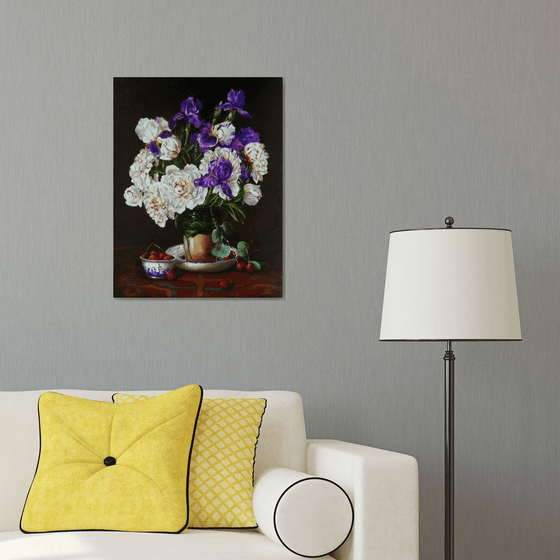 Peonies and Irises in Vase