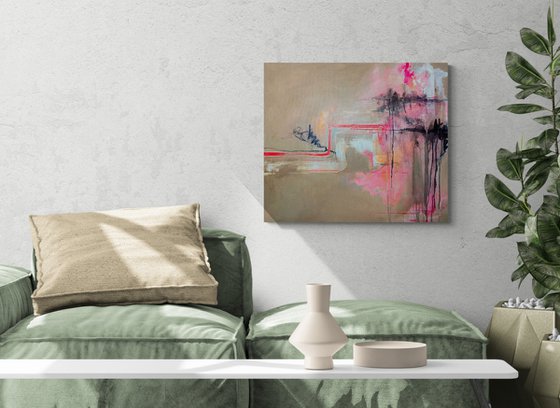 "Endorphins" beige abstract painting / pink abstract / medium painting / 60*70 cm