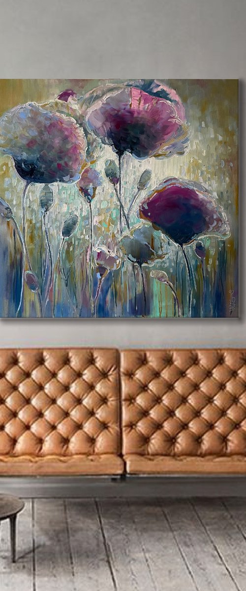 Beautiful poppies. Flowers oil painting by Mary Voloshyna