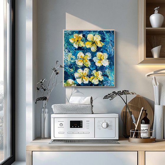 Blue & Yellow Frangipani Art