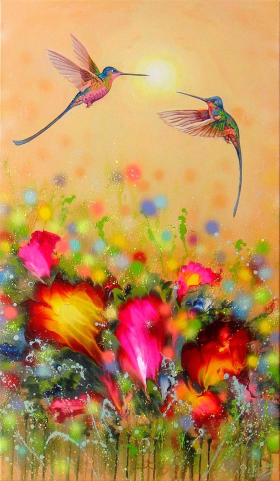 "Hummingbird at Sunset" LARGE painting