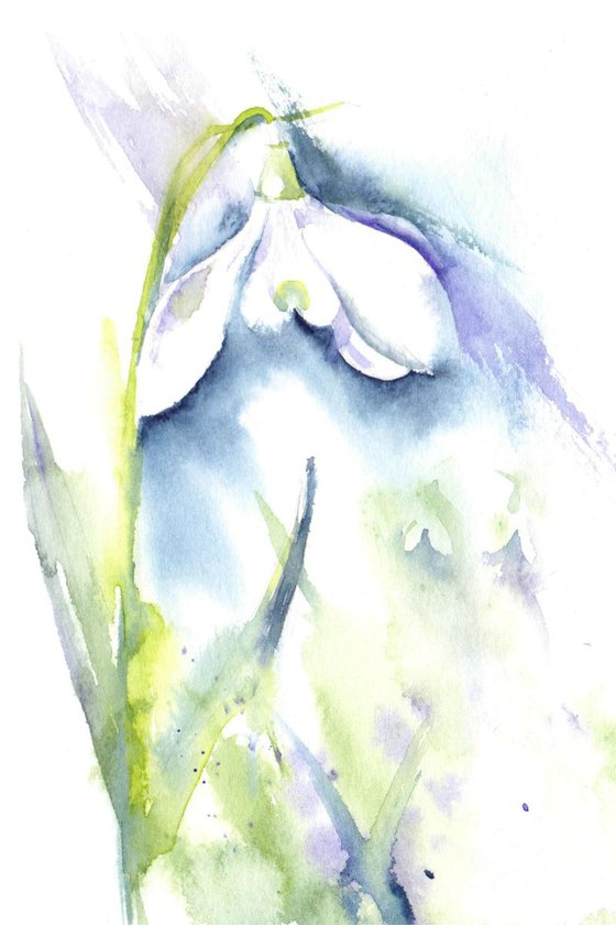 Snowdrop - Watercolour painting of a snowdrop, Snowdrop painting, Spring Flowers, Floral Wall Art, Flower Painting