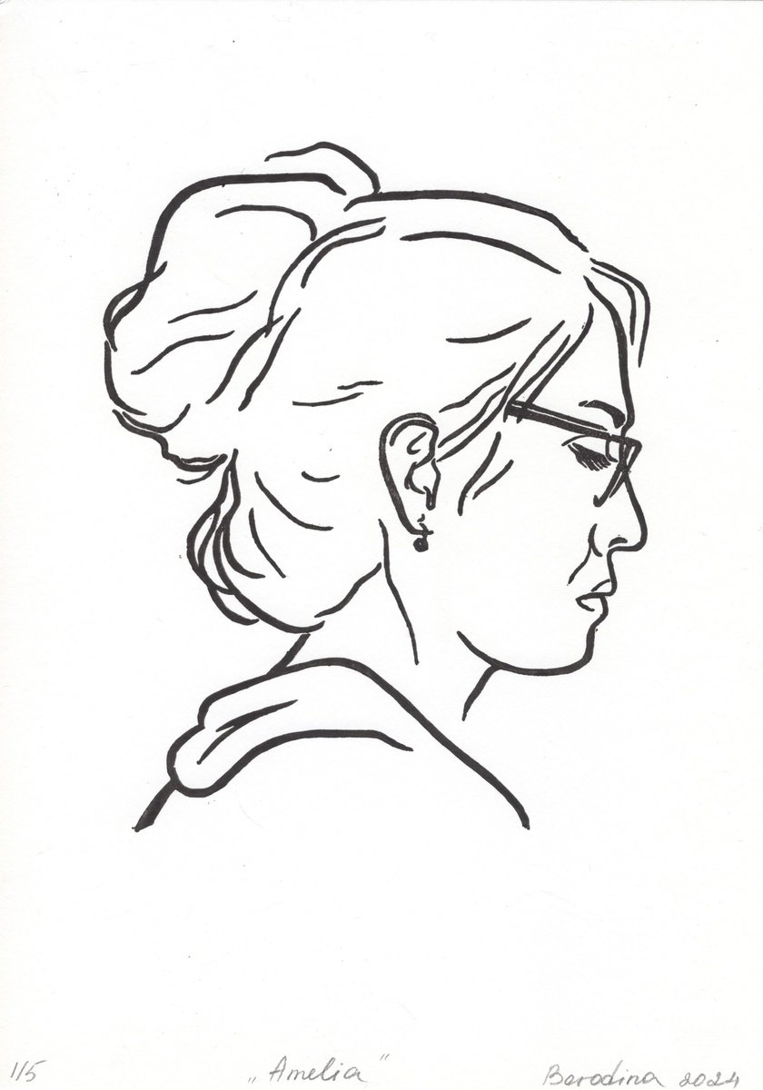 Portrait Linocut By Anastasia Borodina, 8 X 12, Amelia - Limited Edition Linocut, Original Artwork