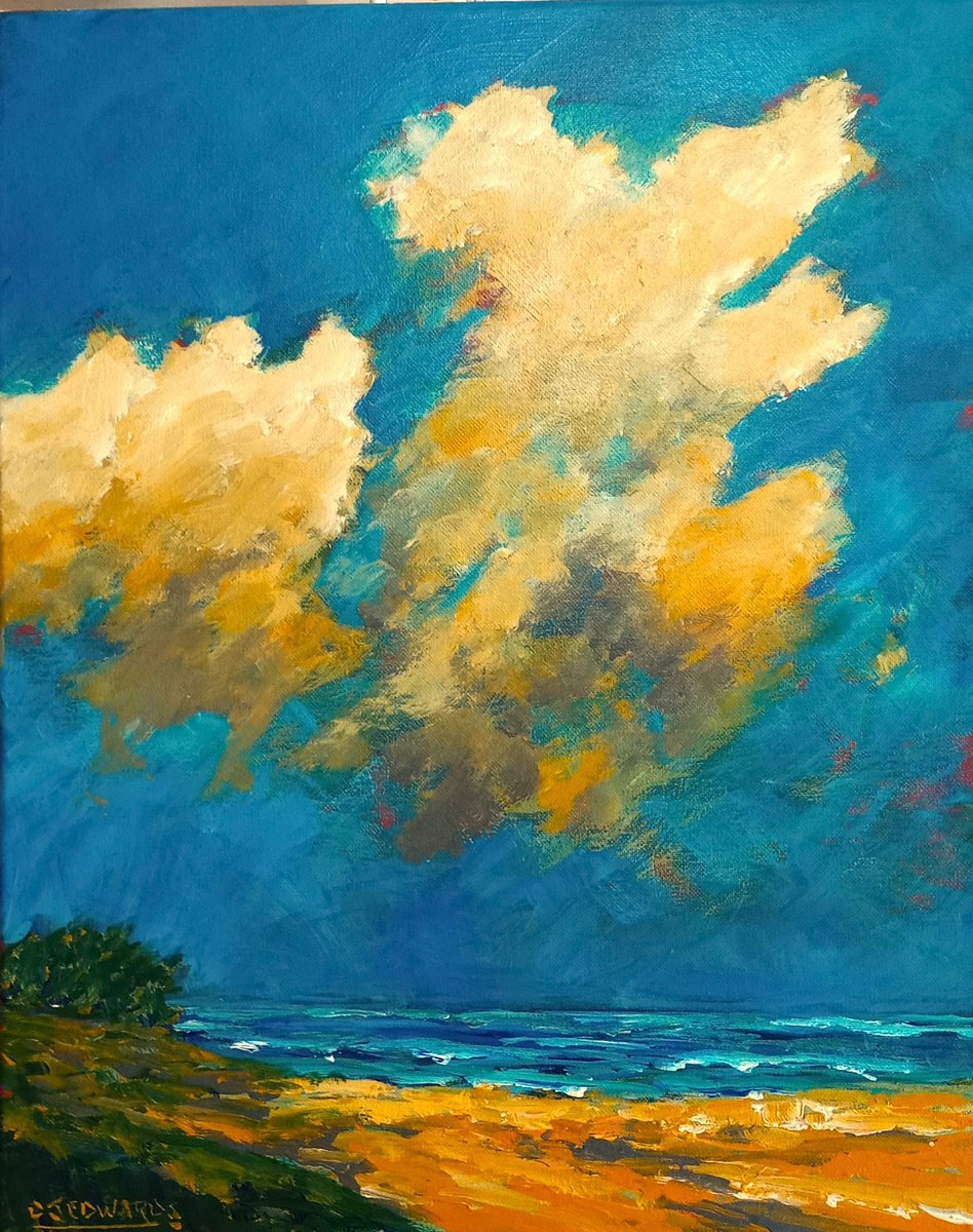 Impressionistic Landscape Acrylic Painting By David J Edwards, 16 X 20, Uncertain Sky, Original Artwork