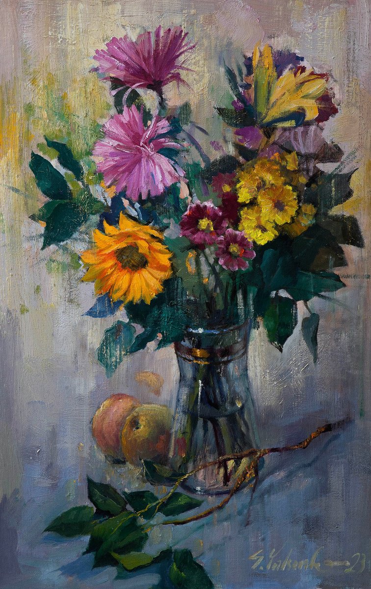 Flowers in a glass vase by Sergei Yatsenko
