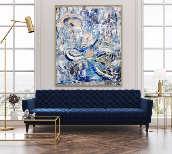 Gold And Blue Abstract Large Diptych - Peninsula