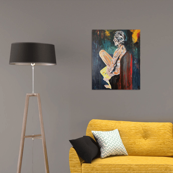 Seated Male Nude in Teal light