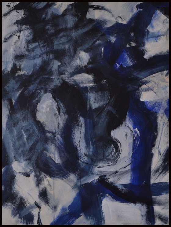 Interloop -  large gestural acrylic abstract Diptych in blue and white
